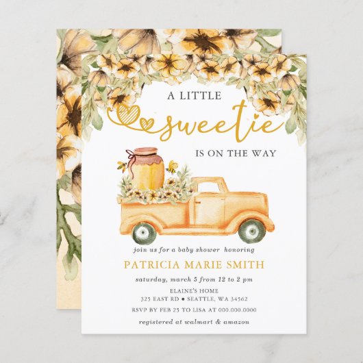 バジェットハネビーベビーシャワー招待状 (正面/裏面)