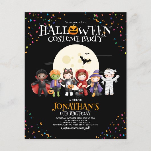 バジェットハロウィーン衣装の誕生日パーティーの招待状 チラシ (正面)