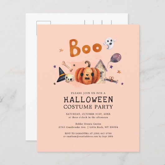 バジェットハロウィーン衣装キッズパーティの招待状 (正面/裏面)