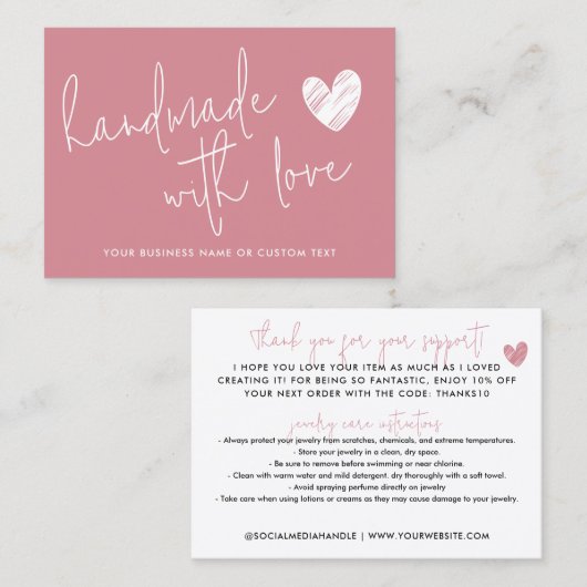 バジェットハンドメイドラブピンク感謝していクジュエリー気に 名刺 (正面/裏面)