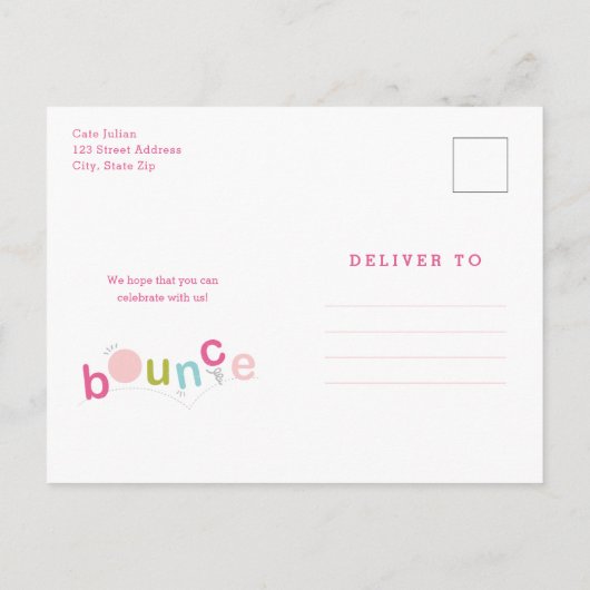 バジェットバウンスガールズバースデーパーティー インビテーションポストカード (裏面)