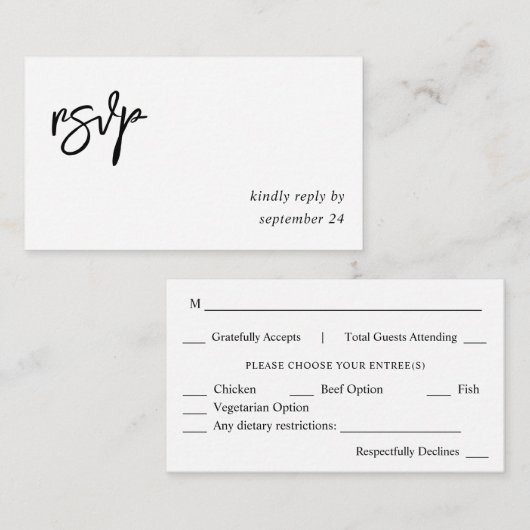 バジェットバジェットブラック&ホワイト書道10食事 エンクロージャーカード (正面/裏面)