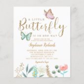 バジェットバタフライガーデン金ゴールドベビーシャワー招待状 (正面)