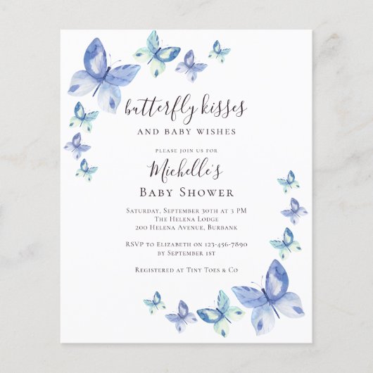 バジェットバタフライキスベビーシャワー招待状 (正面)