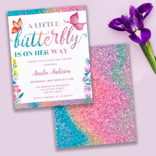 バジェットバタフライテーマ春ベビーシャワー招待状
