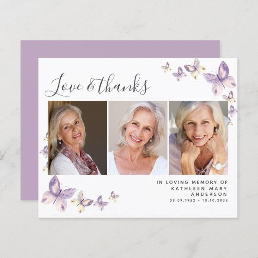 バジェットバタフライフォト葬儀サンキューカード (正面/裏面)
