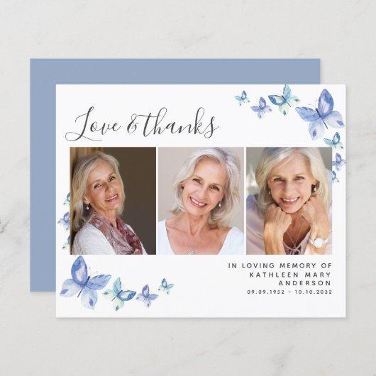バジェットバタフライフォト葬儀サンキューカード (正面/裏面)
