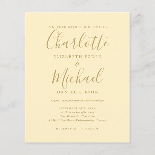 バジェットバターカップイエローフォト結婚式招待状 (正面)