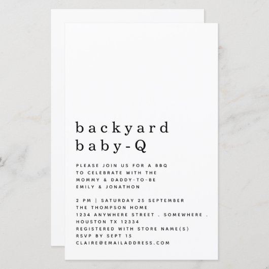 バジェットバックヤードベビーQ BBQシャワーシンプル招待状 (正面/裏面)