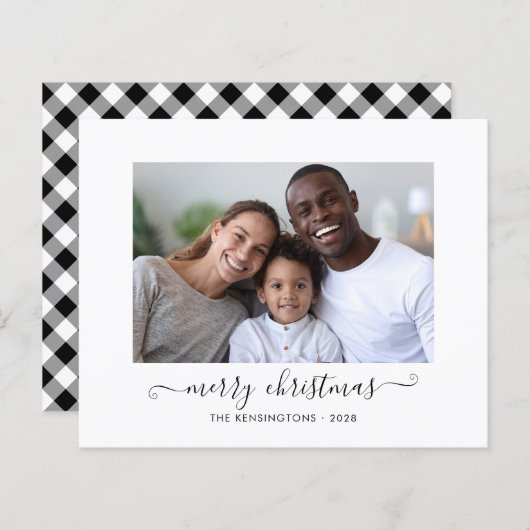 バジェットバッファロープレイドスクリプトメリークリスマスフォト (正面/裏面)