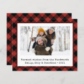 バジェットバッファロープレイドフォトレッドブラックホリデーカード (正面/裏面)