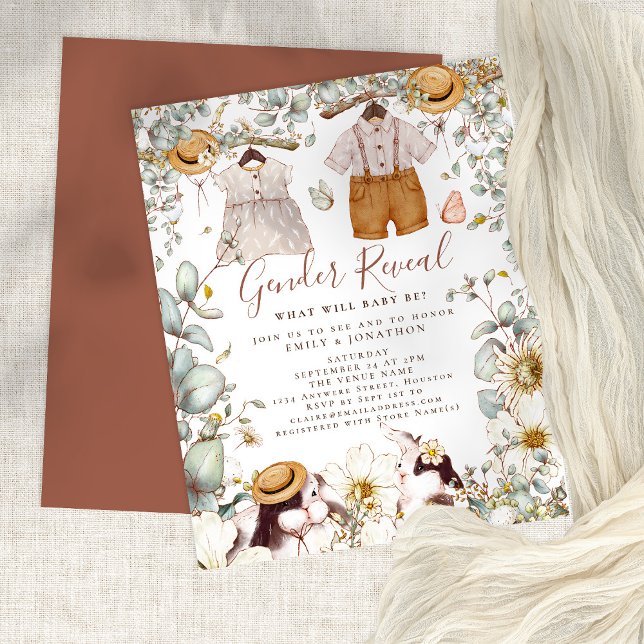 バジェットバニージェンダーリビールベビーシャワー招待状 (クリエイターアップロード済み)