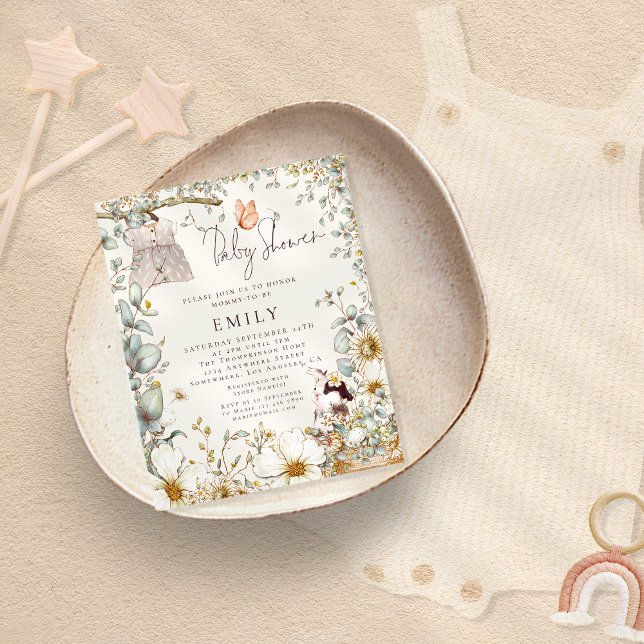 バジェットバニードレスベビーシャワークリーム招待状 (クリエイターアップロード済み)