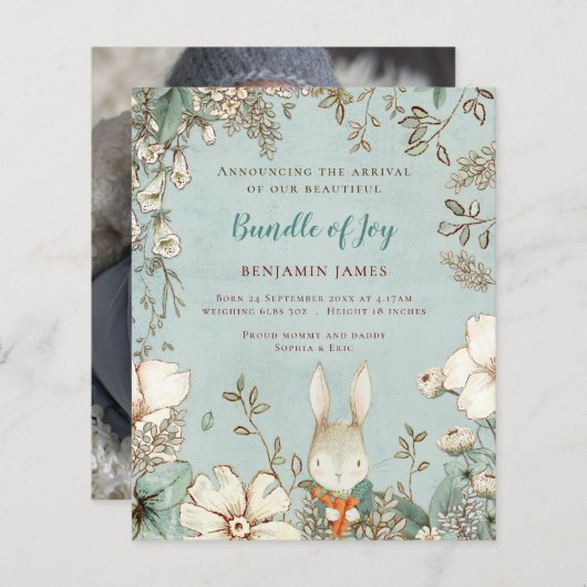 バジェットバニーフォトリーフ男の赤ちゃん誕生発表 (正面/裏面)