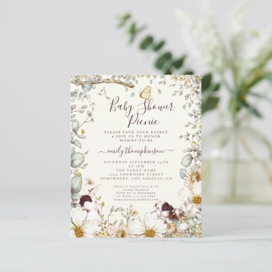 バジェットバニーベビーシャワーピクニックガールボーイ招待状 (スタンド正面)