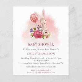 バジェットバニー花模様ピンクベビーシャワー招待状