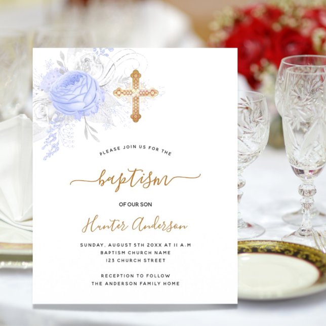 バジェットバプティスライトブルー花模様ボーイホワイト (クリエイターアップロード済み)