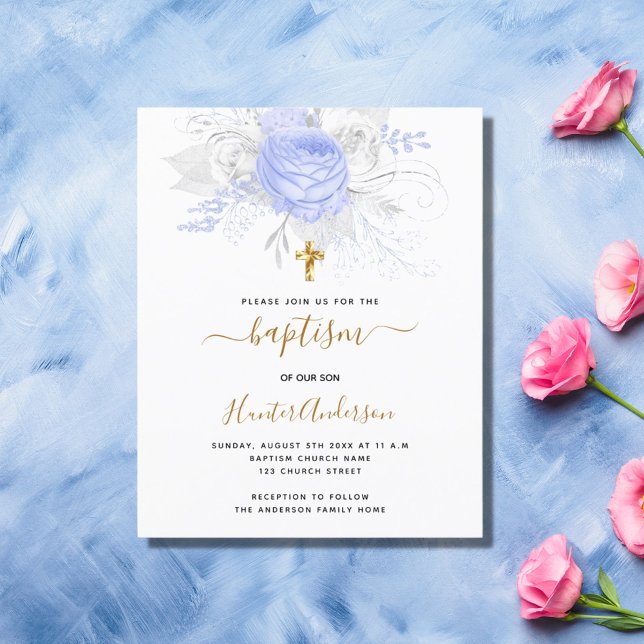 バジェットバプティスライトブルー花模様ボーイホワイト (クリエイターアップロード済み)