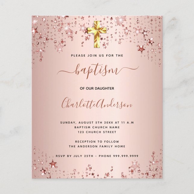 バジェットバプテスマバラ金ゴールドスター女の子の招待 (正面)