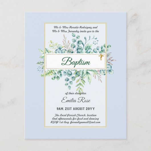 バジェットバプテスマ《キリスト教》洗礼式や命名式緑葉招待状 チラシ (正面)