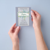 バジェットバプテスマ《キリスト教》洗礼式や命名式緑葉招待状 チラシ (手)