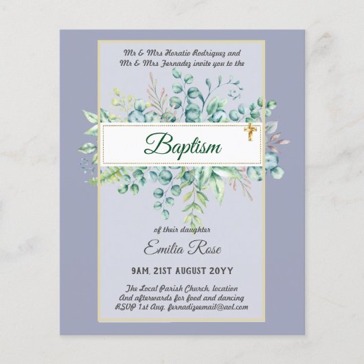 バジェットバプテスマ《キリスト教》洗礼式や命名式緑葉招待状 チラシ (正面)