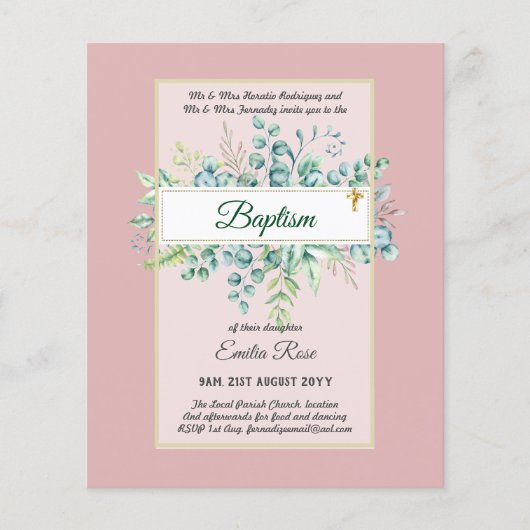 バジェットバプテスマ《キリスト教》洗礼式や命名式緑葉招待状 チラシ (正面)