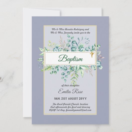 バジェットバプテスマ《キリスト教》洗礼式や命名式緑葉招待状 招待状 (正面)