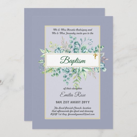 バジェットバプテスマ《キリスト教》洗礼式や命名式緑葉招待状 招待状 (正面/裏面)