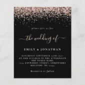 バジェットバラ金ゴールド結婚グリッターズブラック招待状 (正面)