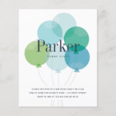 バジェットバルーンバンチ誕生日パーティーの招待 (正面)