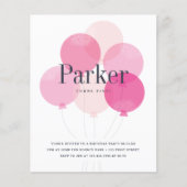 バジェットバルーンピンクの誕生日パーティーの招待 (正面)