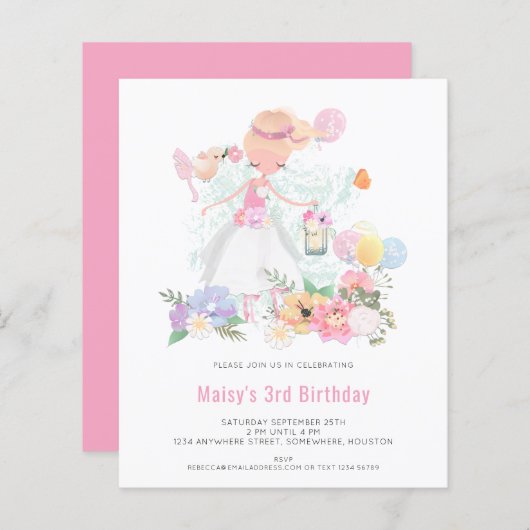 バジェットバレリナピンクガール3rd誕生日招待状 (正面/裏面)