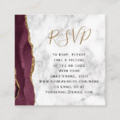 バジェットバーガンディ金ゴールドアゲートマーブルQRコードRSVP エンクロージャーカード (正面)