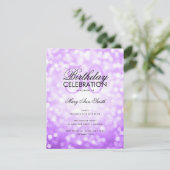 バジェットバースデーパーティーパープルスパークルライト 招待状 (スタンド正面)