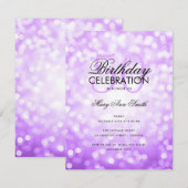 バジェットバースデーパーティーパープルスパークルライト 招待状 (正面/裏面)