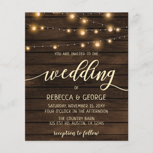 バジェットバーンウッドストリングライト結婚式招待状 (正面)