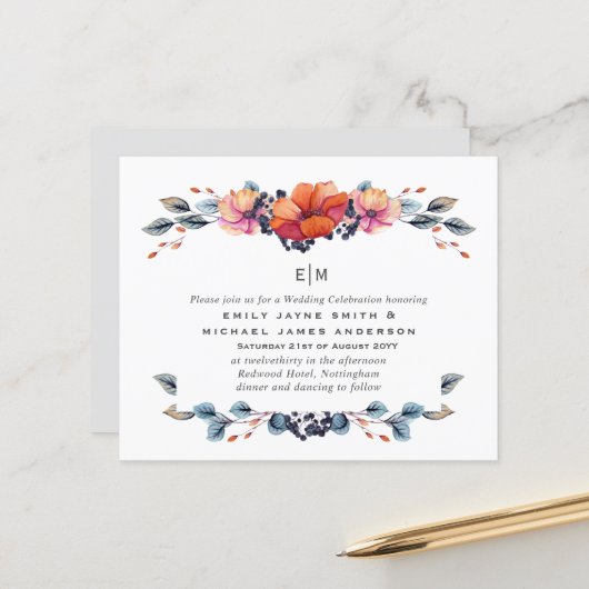 バジェットバーンオレンジグリーン結婚式招待状 (正面/裏面インサイチュ)