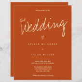 バジェットバーンオレンジタイポグラフィ結婚式招待状 (正面/裏面)