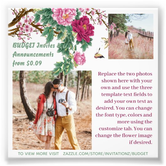 バジェットバ素朴ルガンディピンクフローラ写真テンプレート フォトプリント (正面)