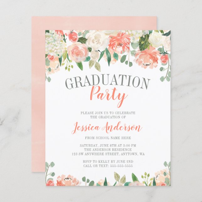 バジェットパステルウォーターカラーフラワー卒業パーティー (正面/裏面)