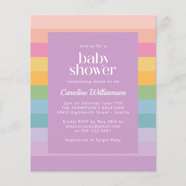 バジェットパステルストライプレインボーパープルベビーシャワー (正面)