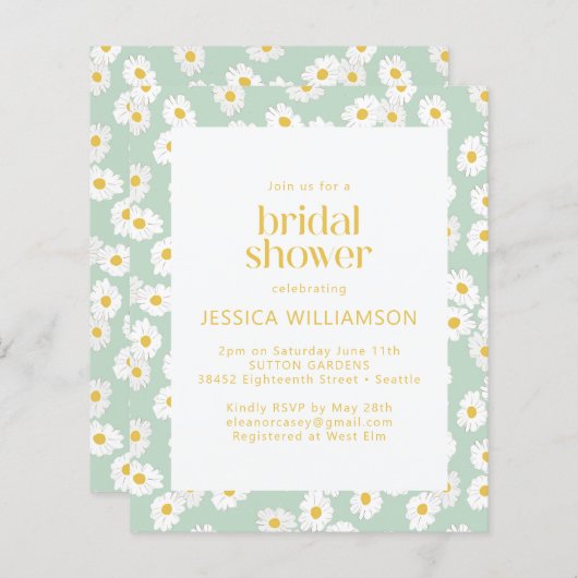 バジェットパステルセージグリーンデイジーブライダルシャワー (正面/裏面)