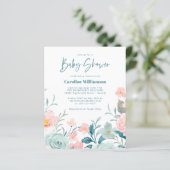 バジェットパステルティール（緑がかった色）ピンクフローラベビーシャワー招待状 (スタンド正面)