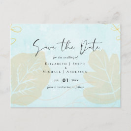 バジェットパステルブルーアクア金ゴールド結婚抽象芸術ズセット ポストカード