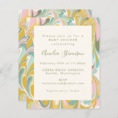 バジェットパステル抽象芸術マーブルベビーシャワー招待状 (正面/裏面)