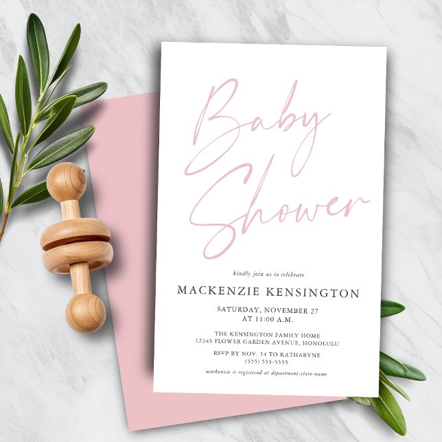 バジェットパステル赤面ピンクシンプルのスクリプトベビーシャワー (Budget Pastel Blush Pink Simple Script Baby Shower Invitation)