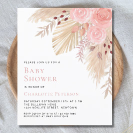 バジェットパンパスグラスガールズベビーシャワー招待状