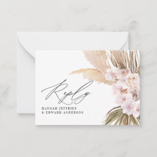 バジェットパンパスグラスナチュラルピンクの結婚式RSVP ノートカード