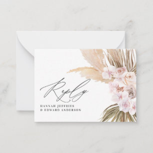 バジェットパンパスグラスナチュラルピンクの結婚式RSVP ノートカード